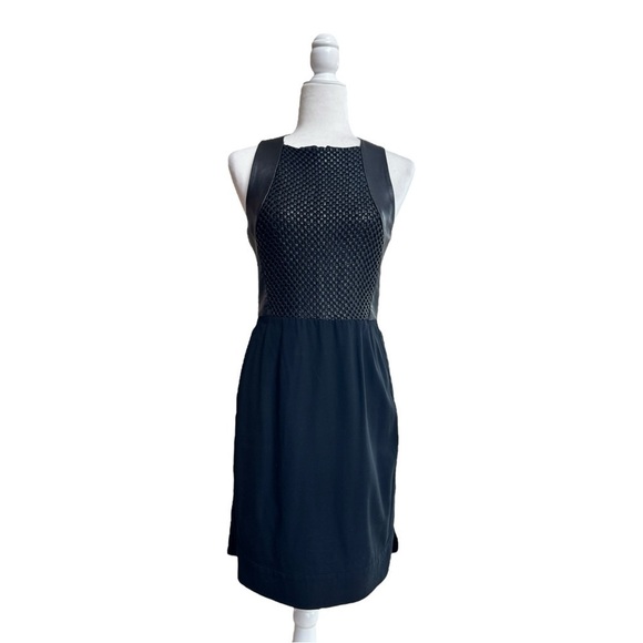 L'Agence Black Chain Link Bodice Lambskin Leather Trim Mini Womens Size 6 Sheath - Picture 1 of 16
